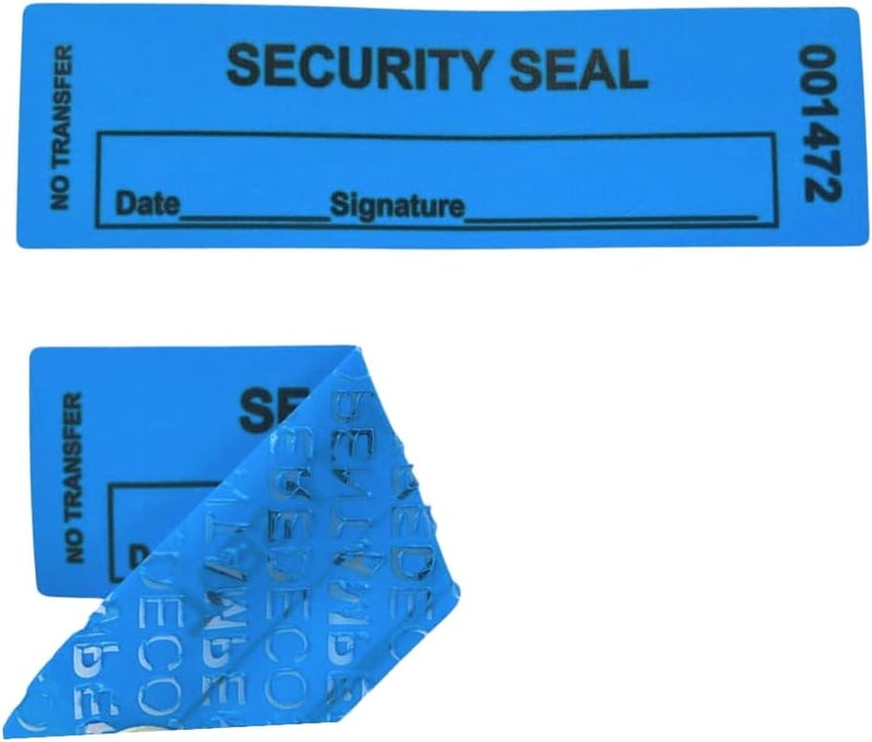 US PACK SMART 1"x3.35" Blue Non-Transfer Tamper-Evident Security Void Stickers/Labels/Seals with Sequential Numbers, Writable, Fan Folded for Convenience | 100-Pack - Image 1